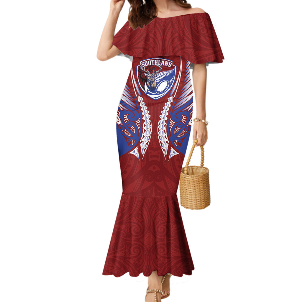 Southland 2026 Rugby Custom Family Matching Mermaid Dress and Hawaiian Shirt NZ Maori Silver Fern LT14 Mom's Dress Maroon - Polynesian Pride