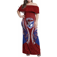 Southland 2026 Rugby Custom Family Matching Off Shoulder Maxi Dress and Hawaiian Shirt NZ Maori Silver Fern LT14 Mom's Dress Maroon - Polynesian Pride