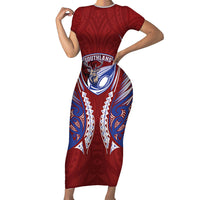 Southland 2026 Rugby Custom Family Matching Short Sleeve Bodycon Dress and Hawaiian Shirt NZ Maori Silver Fern LT14 Mom's Dress Maroon - Polynesian Pride