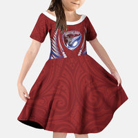 Southland 2026 Rugby Custom Family Matching Summer Maxi Dress and Hawaiian Shirt NZ Maori Silver Fern LT14 Daughter's Dress Maroon - Polynesian Pride