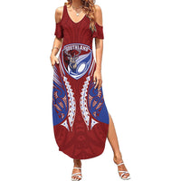 Southland 2026 Rugby Custom Family Matching Summer Maxi Dress and Hawaiian Shirt NZ Maori Silver Fern LT14 Mom's Dress Maroon - Polynesian Pride