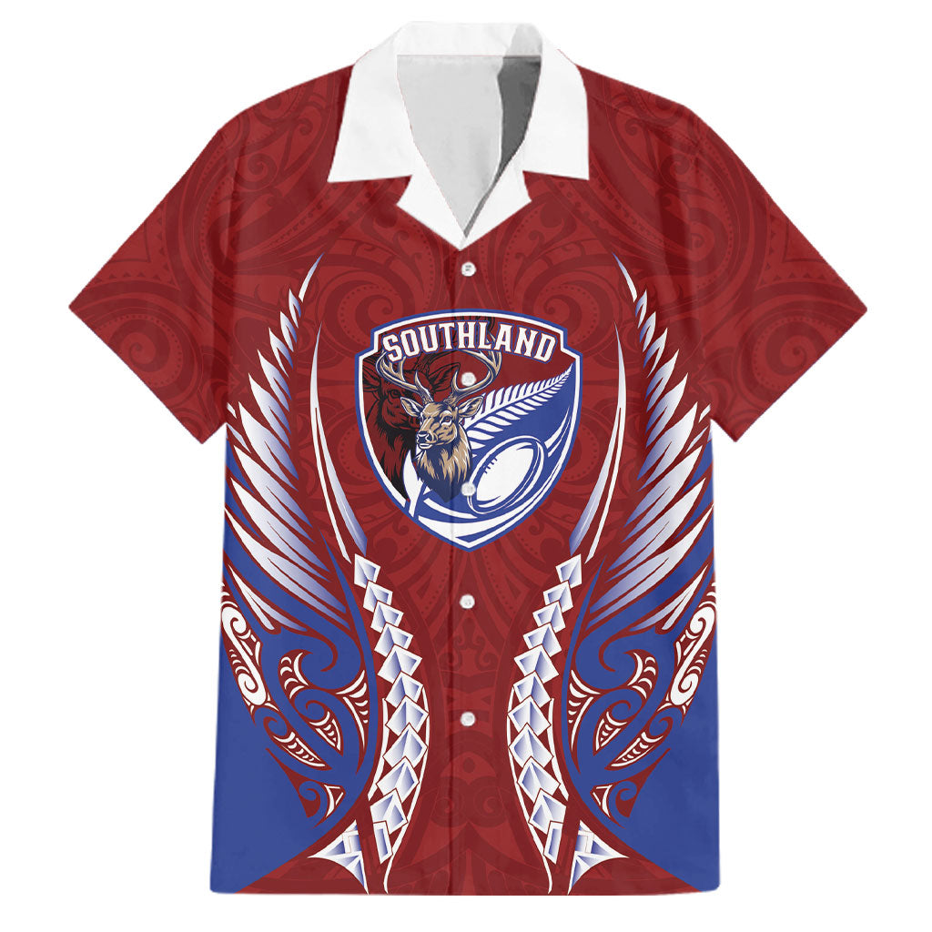 Southland 2026 Rugby Custom Family Matching Tank Maxi Dress and Hawaiian Shirt NZ Maori Silver Fern LT14 Dad's Shirt - Short Sleeve Maroon - Polynesian Pride