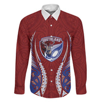Southland 2026 Rugby Custom Family Matching Tank Maxi Dress and Hawaiian Shirt NZ Maori Silver Fern LT14 Dad's Shirt - Long Sleeve Maroon - Polynesian Pride