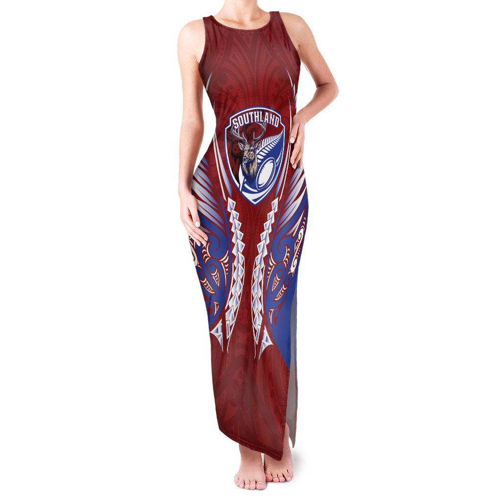 Southland 2026 Rugby Custom Family Matching Tank Maxi Dress and Hawaiian Shirt NZ Maori Silver Fern LT14 Mom's Dress Maroon - Polynesian Pride