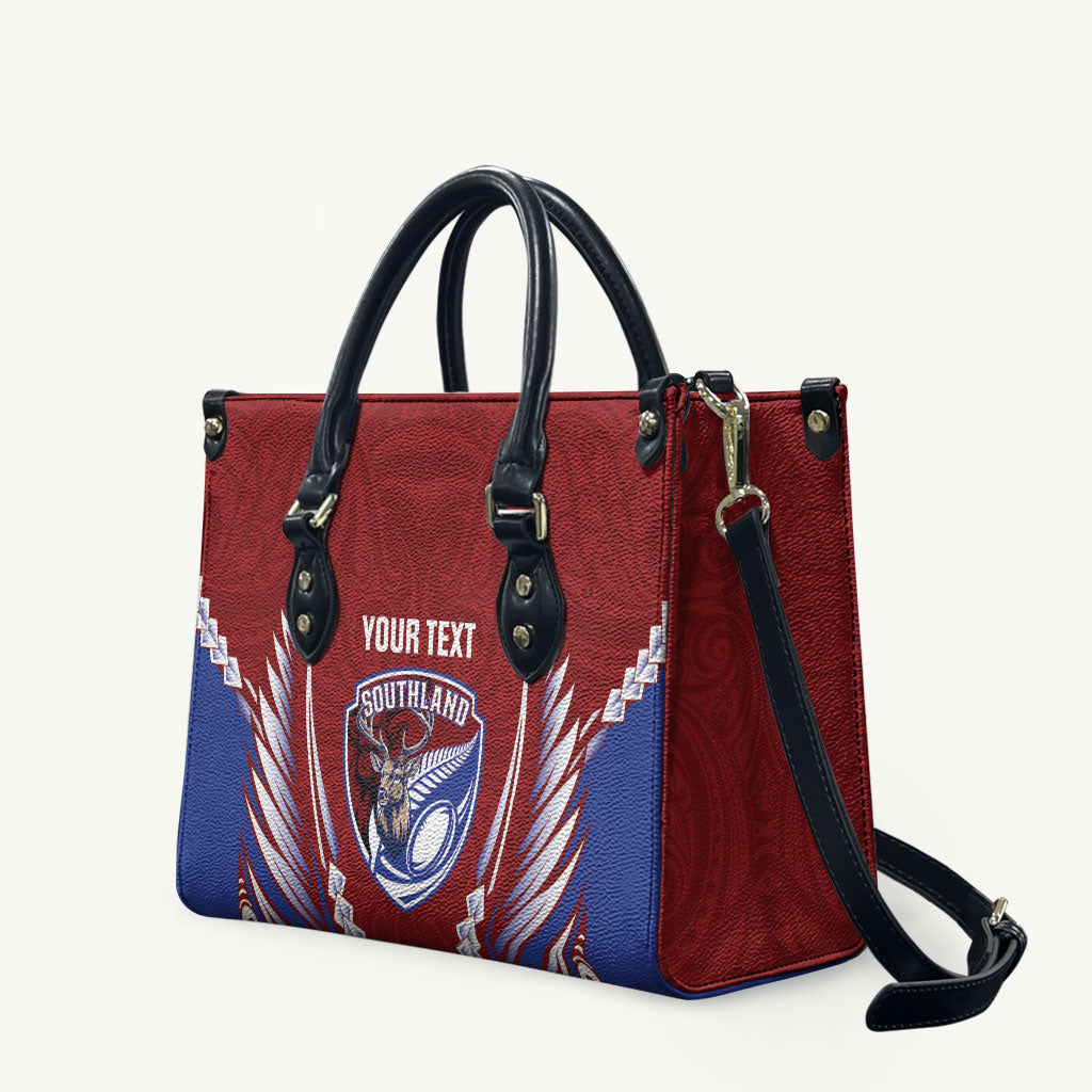 Southland 2026 Rugby Custom Leather Bag NZ Maori Silver Fern LT14 Maroon - Polynesian Pride