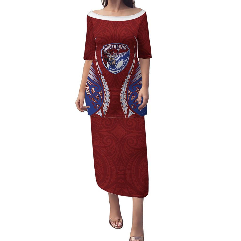 Southland 2026 Rugby Custom Puletasi NZ Maori Silver Fern LT14 Long Dress Maroon - Polynesian Pride