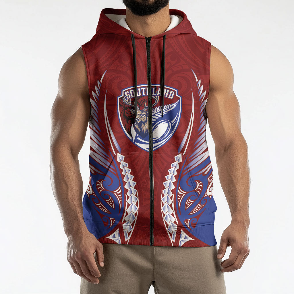 Southland 2026 Rugby Custom Sleeveless Zip Hoodie NZ Maori Silver Fern