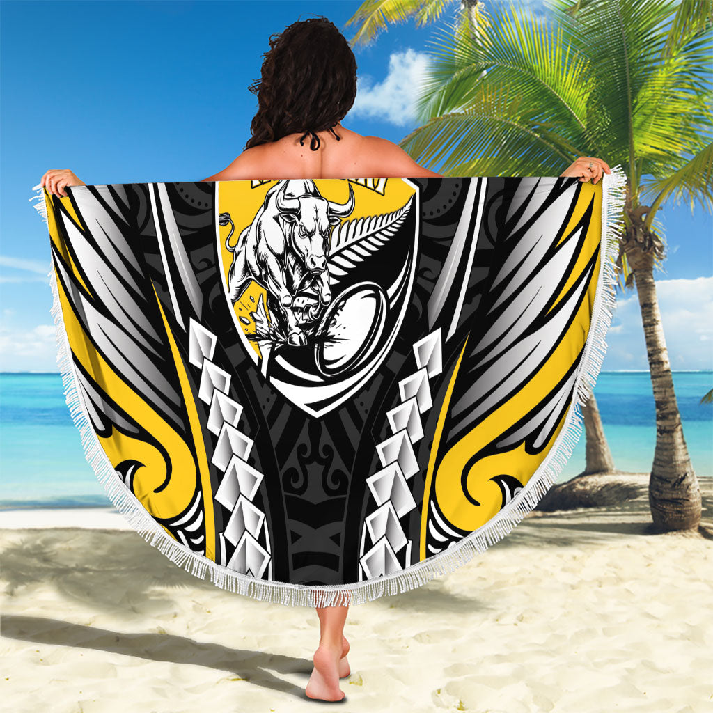 Taranaki 2026 Rugby Custom Beach Blanket NZ Maori Silver Fern LT14 - Polynesian Pride