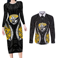 Taranaki 2026 Rugby Custom Couples Matching Long Sleeve Bodycon Dress and Long Sleeve Button Shirt NZ Maori Silver Fern LT14 Black - Polynesian Pride