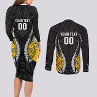 Taranaki 2026 Rugby Custom Couples Matching Long Sleeve Bodycon Dress and Long Sleeve Button Shirt NZ Maori Silver Fern LT14 - Polynesian Pride