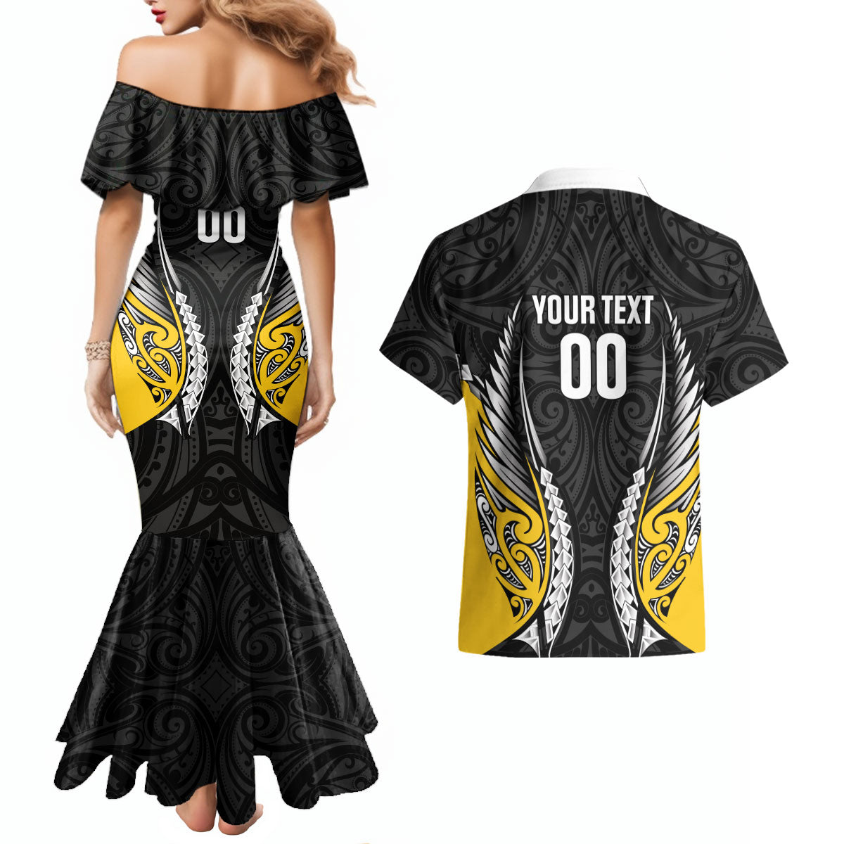 Taranaki 2026 Rugby Custom Couples Matching Mermaid Dress and Hawaiian Shirt NZ Maori Silver Fern LT14 - Polynesian Pride