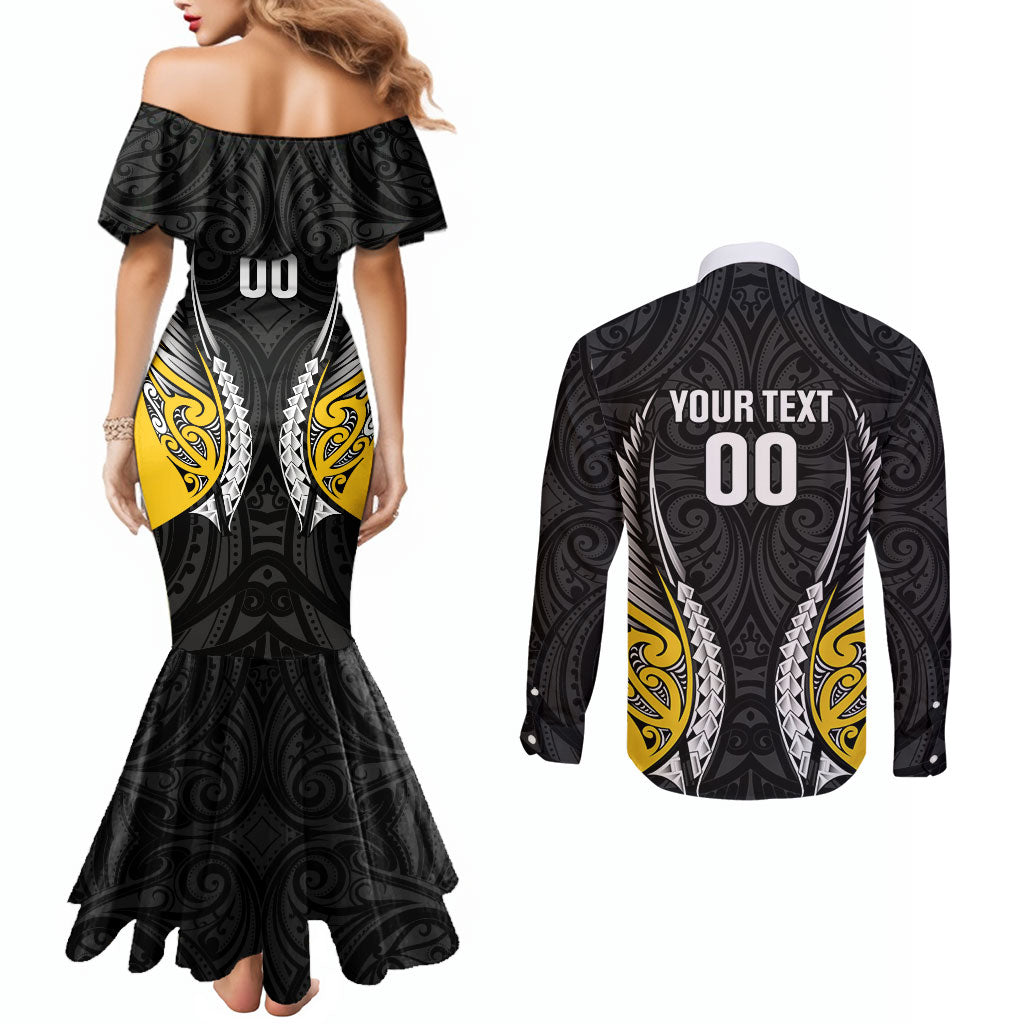 Taranaki 2026 Rugby Custom Couples Matching Mermaid Dress and Long Sleeve Button Shirt NZ Maori Silver Fern