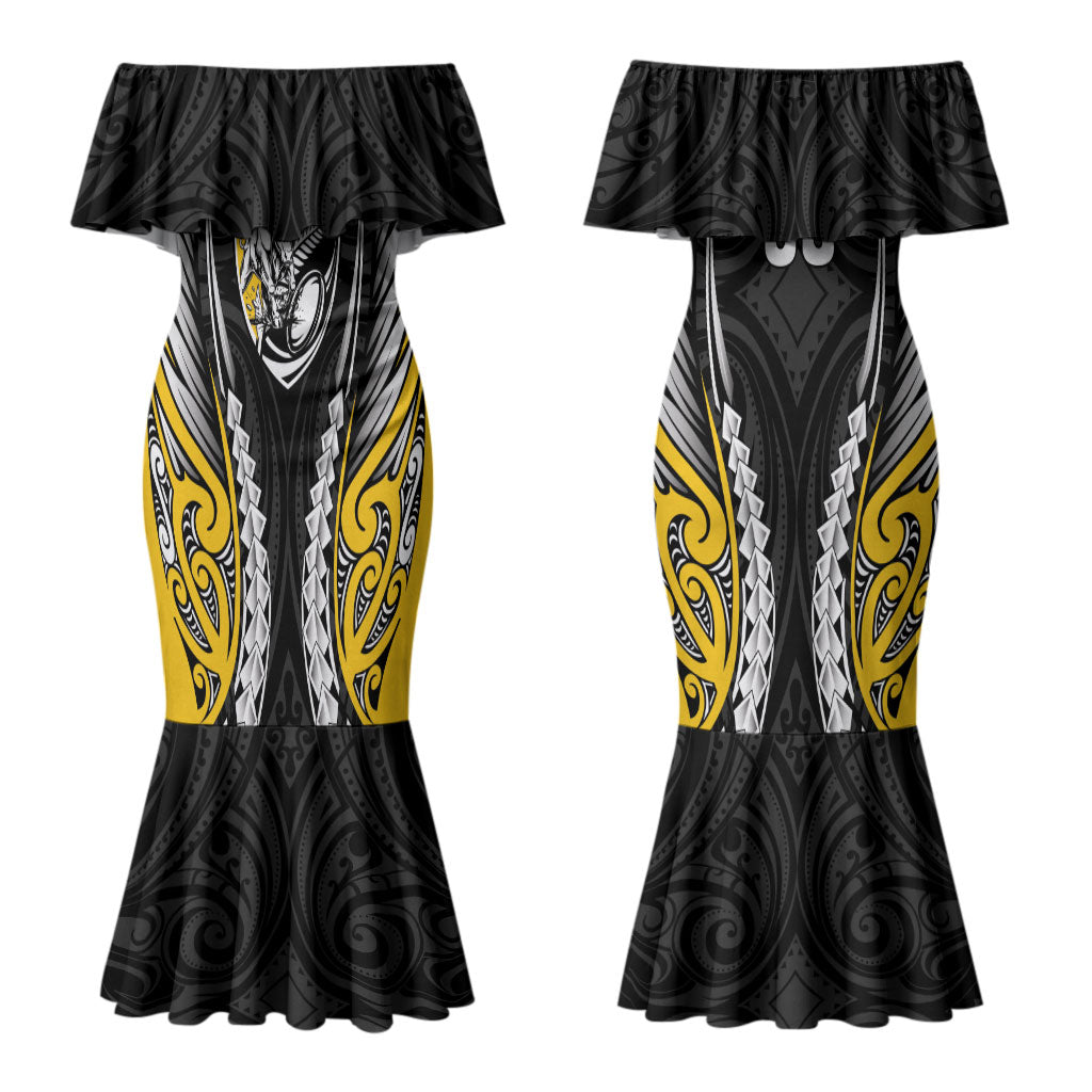 Taranaki 2026 Rugby Custom Couples Matching Mermaid Dress and Long Sleeve Button Shirt NZ Maori Silver Fern LT14 - Polynesian Pride