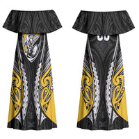 Taranaki 2026 Rugby Custom Couples Matching Off Shoulder Maxi Dress and Hawaiian Shirt NZ Maori Silver Fern LT14 - Polynesian Pride