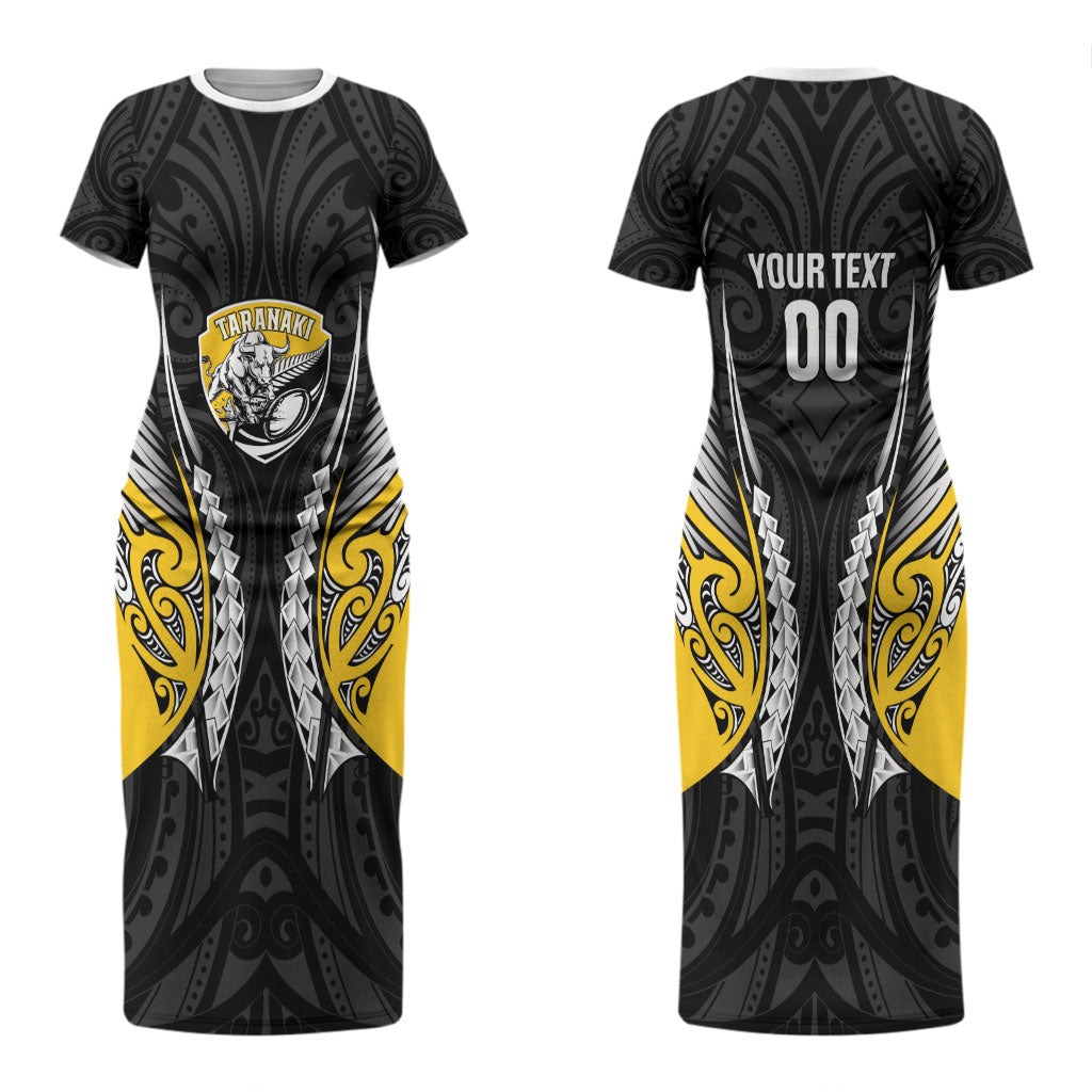 Taranaki 2026 Rugby Custom Couples Matching Short Sleeve Bodycon Dress and Long Sleeve Button Shirt NZ Maori Silver Fern LT14 - Polynesian Pride