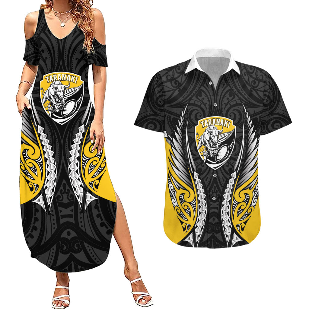 Taranaki 2026 Rugby Custom Couples Matching Summer Maxi Dress and Hawaiian Shirt NZ Maori Silver Fern LT14 Black - Polynesian Pride