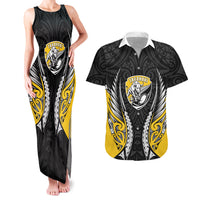 Taranaki 2026 Rugby Custom Couples Matching Tank Maxi Dress and Hawaiian Shirt NZ Maori Silver Fern LT14 Black - Polynesian Pride