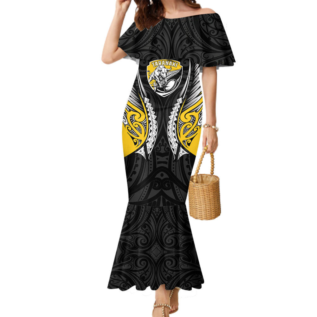 Taranaki 2026 Rugby Custom Family Matching Mermaid Dress and Hawaiian Shirt NZ Maori Silver Fern LT14 Mom's Dress Black - Polynesian Pride