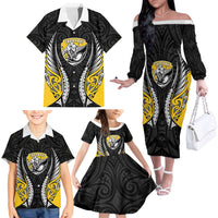Taranaki 2026 Rugby Custom Family Matching Off The Shoulder Long Sleeve Dress and Hawaiian Shirt NZ Maori Silver Fern LT14 - Polynesian Pride