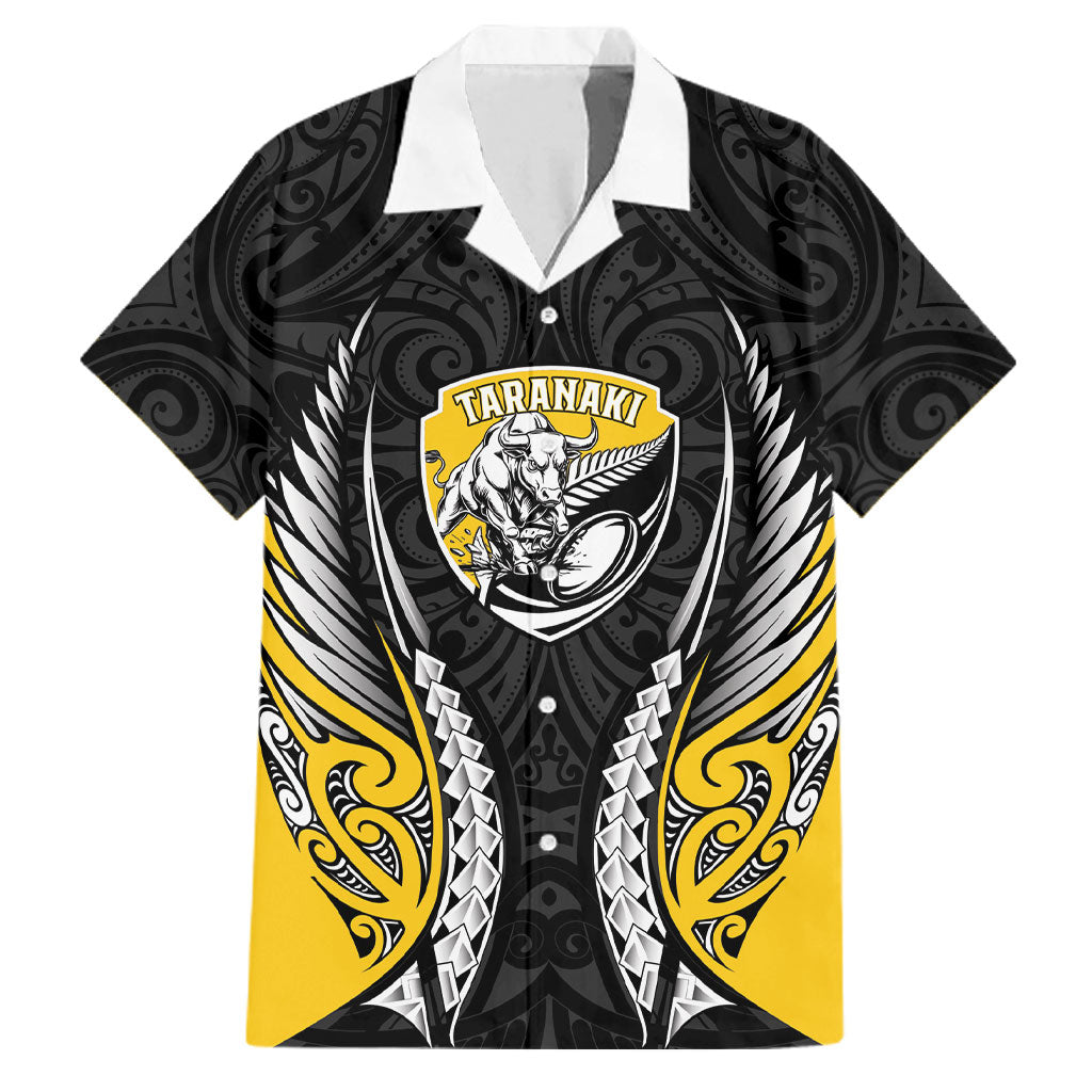 Taranaki 2026 Rugby Custom Family Matching Off The Shoulder Long Sleeve Dress and Hawaiian Shirt NZ Maori Silver Fern LT14 Dad's Shirt - Short Sleeve Black - Polynesian Pride