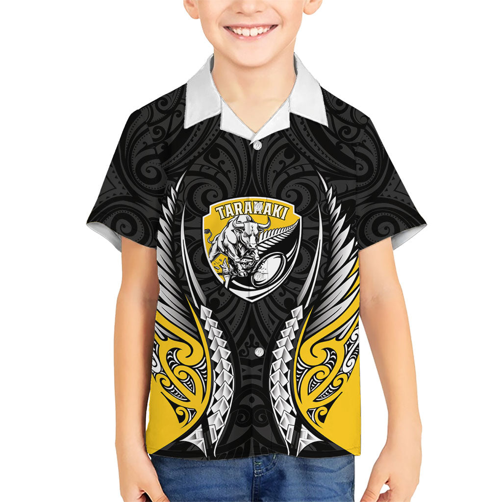 Taranaki 2026 Rugby Custom Family Matching Off The Shoulder Long Sleeve Dress and Hawaiian Shirt NZ Maori Silver Fern LT14 Son's Shirt Black - Polynesian Pride