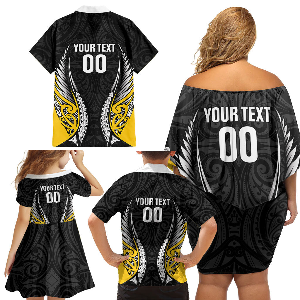 Taranaki 2026 Rugby Custom Family Matching Off Shoulder Short Dress and Hawaiian Shirt NZ Maori Silver Fern LT14 - Polynesian Pride