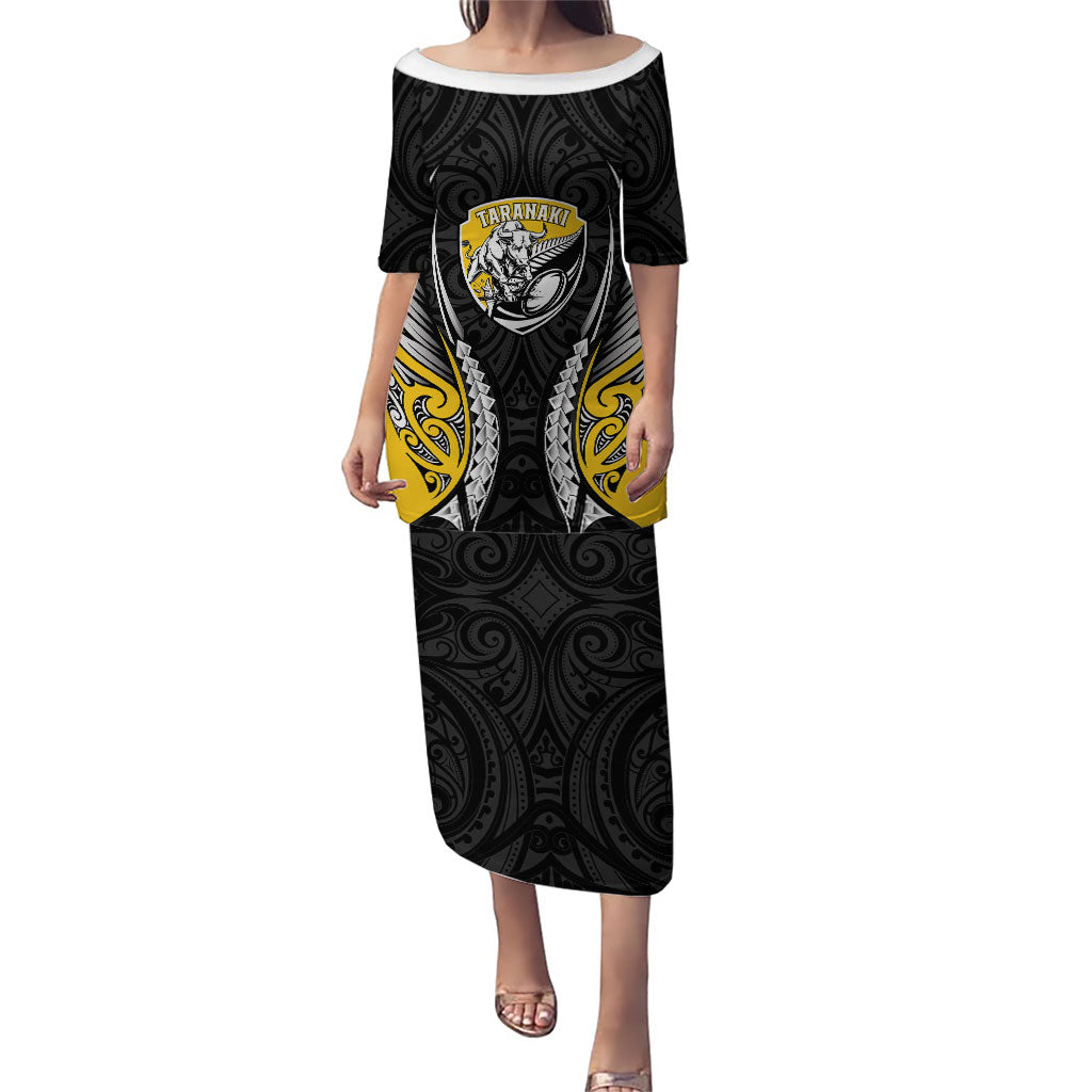 Taranaki 2026 Rugby Custom Family Matching Puletasi and Hawaiian Shirt NZ Maori Silver Fern LT14 Mom's Dress Black - Polynesian Pride
