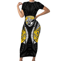 Taranaki 2026 Rugby Custom Family Matching Short Sleeve Bodycon Dress and Hawaiian Shirt NZ Maori Silver Fern LT14 Mom's Dress Black - Polynesian Pride