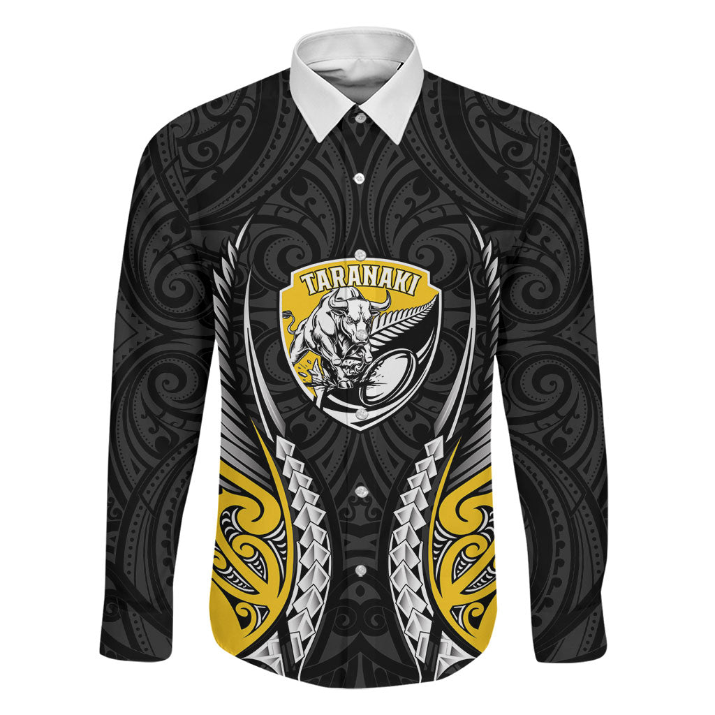 Taranaki 2026 Rugby Custom Family Matching Summer Maxi Dress and Hawaiian Shirt NZ Maori Silver Fern LT14 Dad's Shirt - Long Sleeve Black - Polynesian Pride
