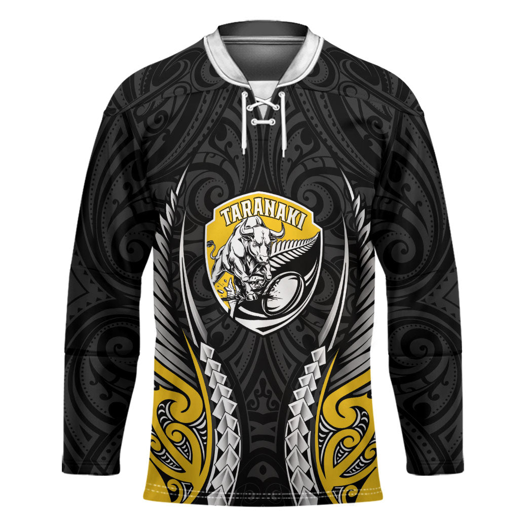 Taranaki 2026 Rugby Custom Hockey Jersey NZ Maori Silver Fern LT14 Unisex Black - Polynesian Pride