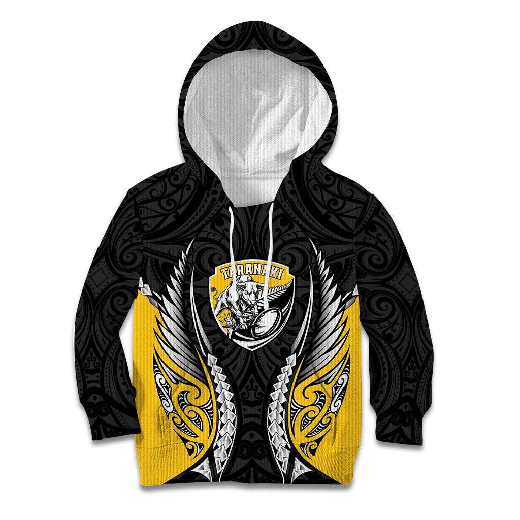 Taranaki 2026 Rugby Custom Kid Hoodie NZ Maori Silver Fern LT14 Hoodie Black - Polynesian Pride