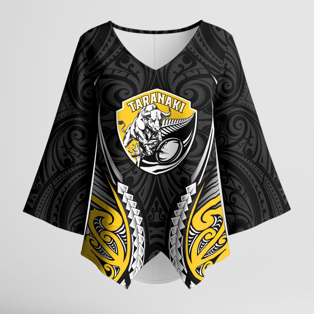 Taranaki 2026 Rugby Custom Kimono Sleeve Blouse NZ Maori Silver Fern