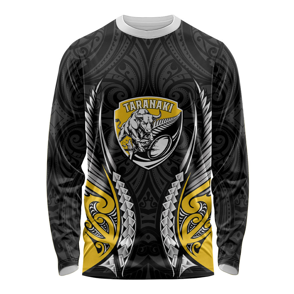 Taranaki 2026 Rugby Custom Long Sleeve Shirt NZ Maori Silver Fern LT14 Unisex Black - Polynesian Pride