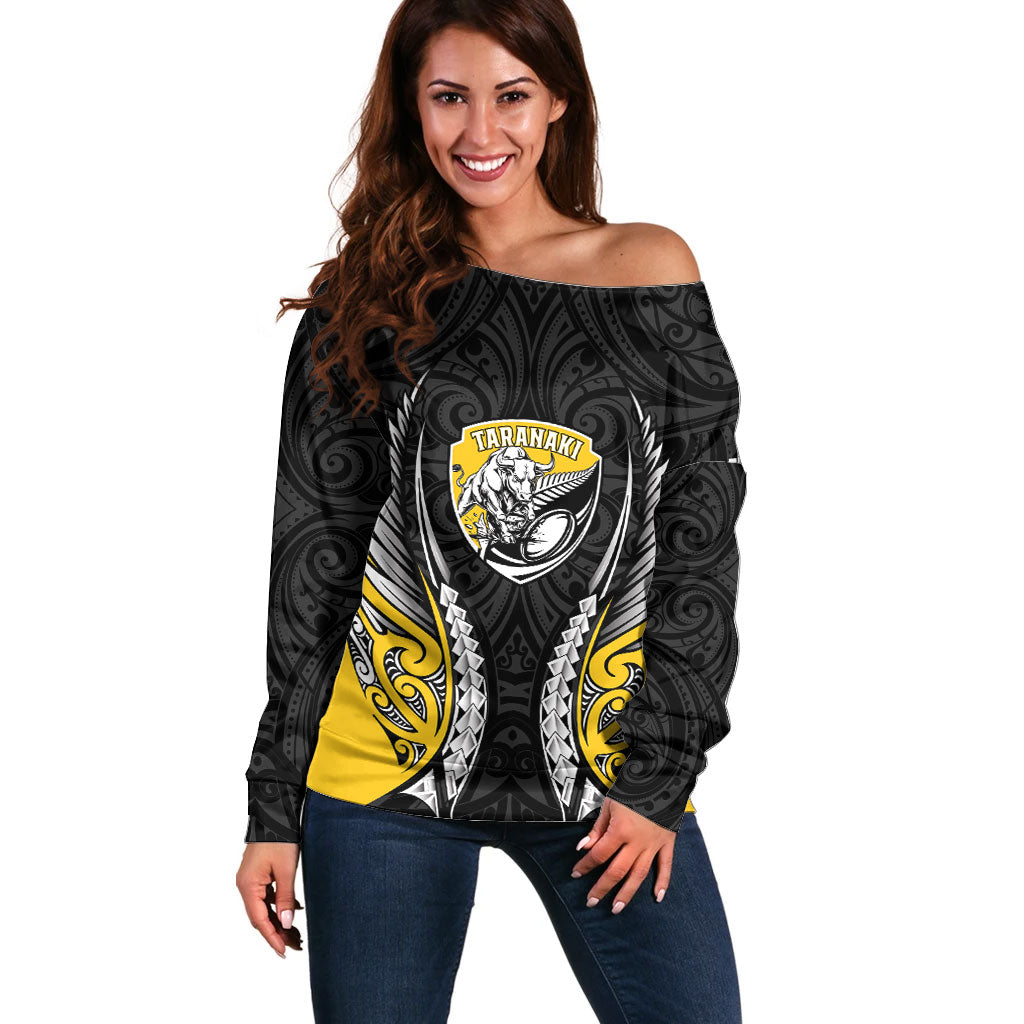 Taranaki 2026 Rugby Custom Off Shoulder Sweater NZ Maori Silver Fern