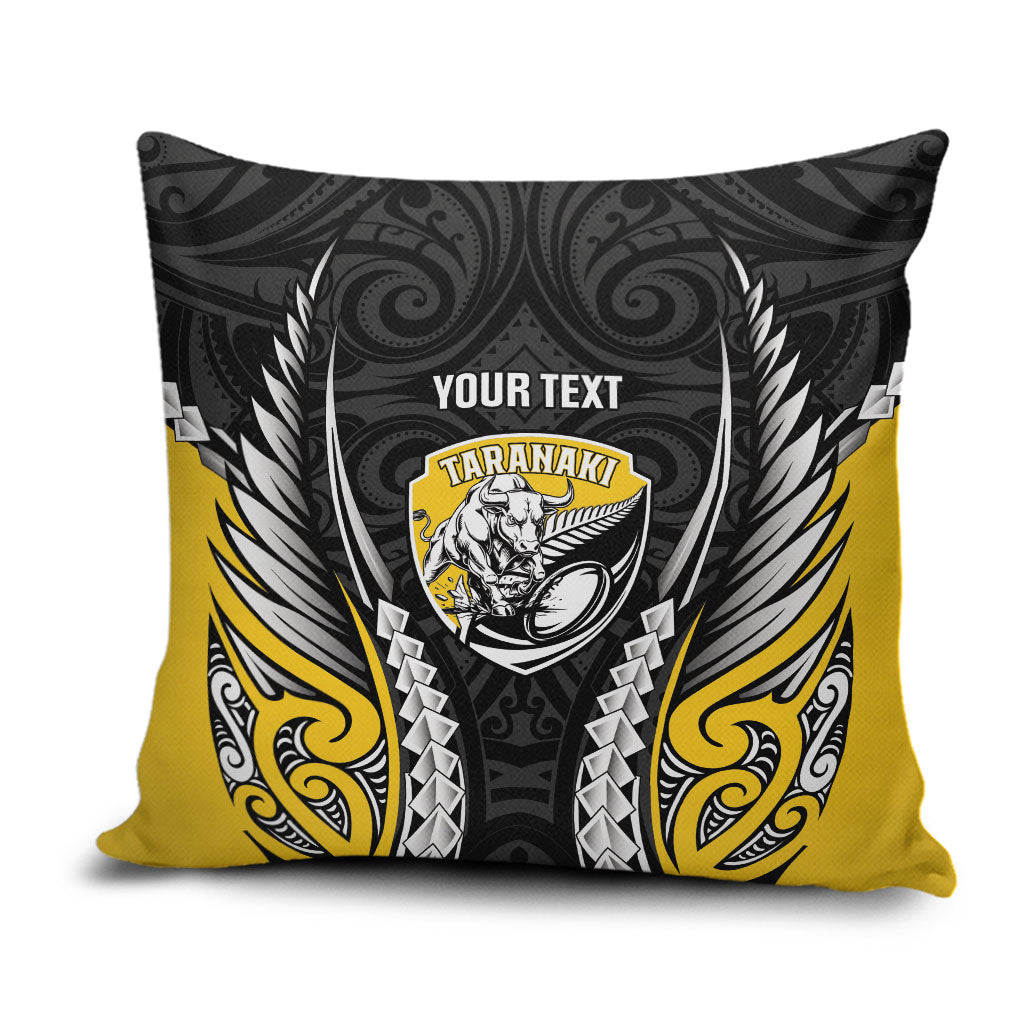 Taranaki 2026 Rugby Custom Pillow Cover NZ Maori Silver Fern LT14 Black - Polynesian Pride