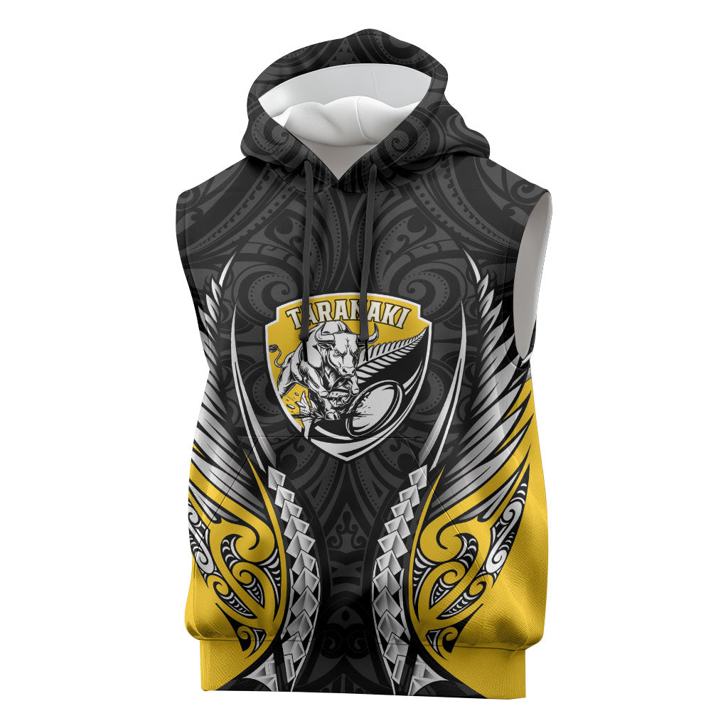 Taranaki 2026 Rugby Custom Sleeveless Hoodie NZ Maori Silver Fern LT14 Black - Polynesian Pride