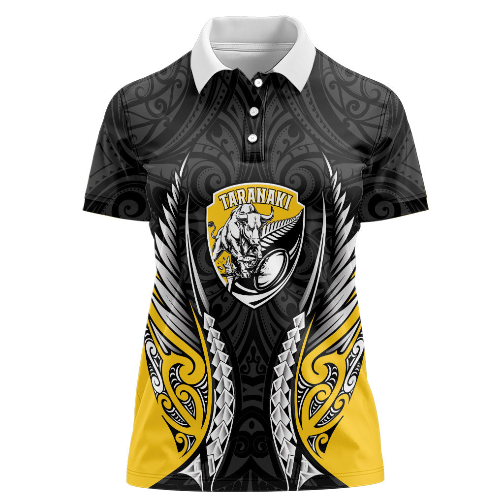 Taranaki 2026 Rugby Custom Women Polo Shirt NZ Maori Silver Fern LT14 Female Black - Polynesian Pride