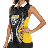 Taranaki 2026 Rugby Custom Women Sleeveless Polo Shirt NZ Maori Silver Fern