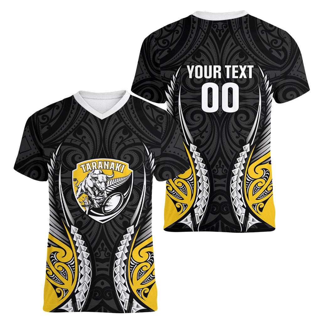 Taranaki 2026 Rugby Custom Women V-Neck T-Shirt NZ Maori Silver Fern