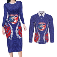 Tasman Bay 2026 Rugby Custom Couples Matching Long Sleeve Bodycon Dress and Long Sleeve Button Shirt NZ Maori Silver Fern LT14 Blue - Polynesian Pride