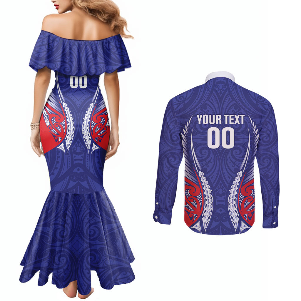 Tasman Bay 2026 Rugby Custom Couples Matching Mermaid Dress and Long Sleeve Button Shirt NZ Maori Silver Fern LT14 - Polynesian Pride
