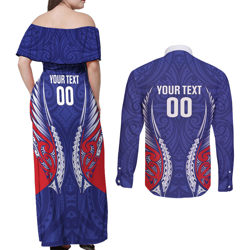 Tasman Bay 2026 Rugby Custom Couples Matching Off Shoulder Maxi Dress and Long Sleeve Button Shirt NZ Maori Silver Fern LT14 - Polynesian Pride
