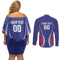 Tasman Bay 2026 Rugby Custom Couples Matching Off Shoulder Short Dress and Long Sleeve Button Shirt NZ Maori Silver Fern LT14 - Polynesian Pride