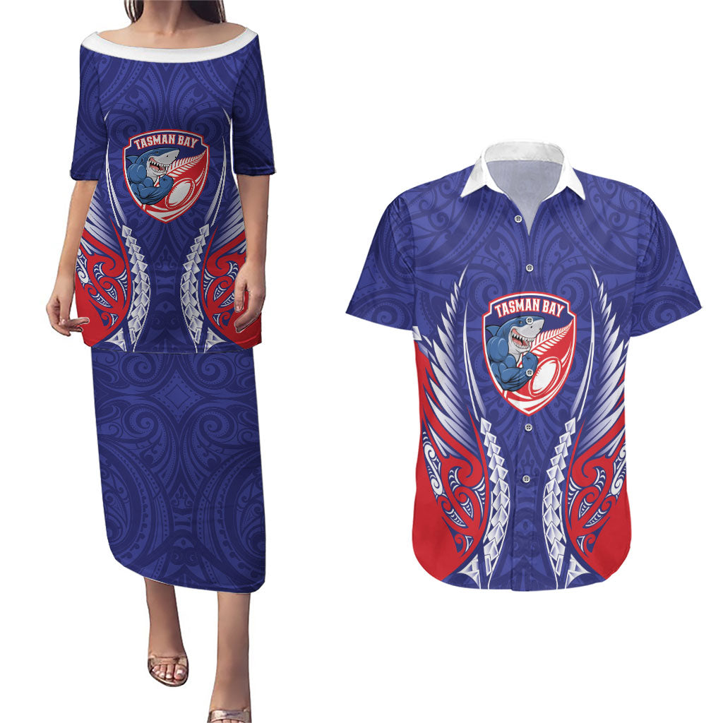 Tasman Bay 2026 Rugby Custom Couples Matching Puletasi and Hawaiian Shirt NZ Maori Silver Fern