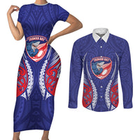 Tasman Bay 2026 Rugby Custom Couples Matching Short Sleeve Bodycon Dress and Long Sleeve Button Shirt NZ Maori Silver Fern LT14 Blue - Polynesian Pride
