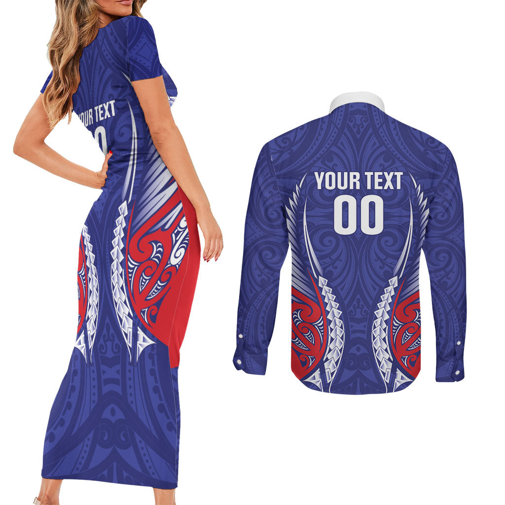 Tasman Bay 2026 Rugby Custom Couples Matching Short Sleeve Bodycon Dress and Long Sleeve Button Shirt NZ Maori Silver Fern LT14 - Polynesian Pride