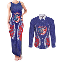 Tasman Bay 2026 Rugby Custom Couples Matching Tank Maxi Dress and Long Sleeve Button Shirt NZ Maori Silver Fern LT14 Blue - Polynesian Pride
