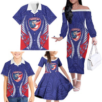 Tasman Bay 2026 Rugby Custom Family Matching Off The Shoulder Long Sleeve Dress and Hawaiian Shirt NZ Maori Silver Fern LT14 - Polynesian Pride