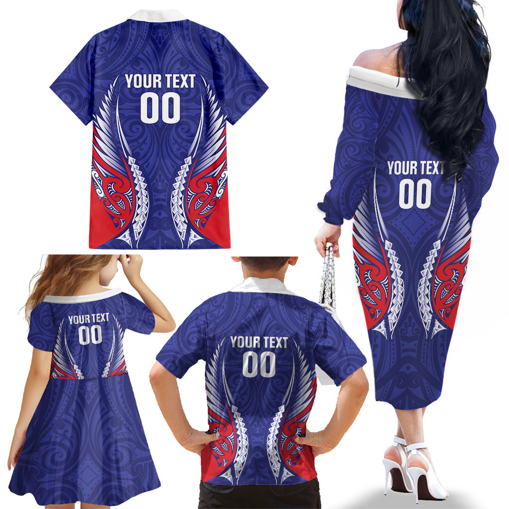 Tasman Bay 2026 Rugby Custom Family Matching Off The Shoulder Long Sleeve Dress and Hawaiian Shirt NZ Maori Silver Fern LT14 - Polynesian Pride