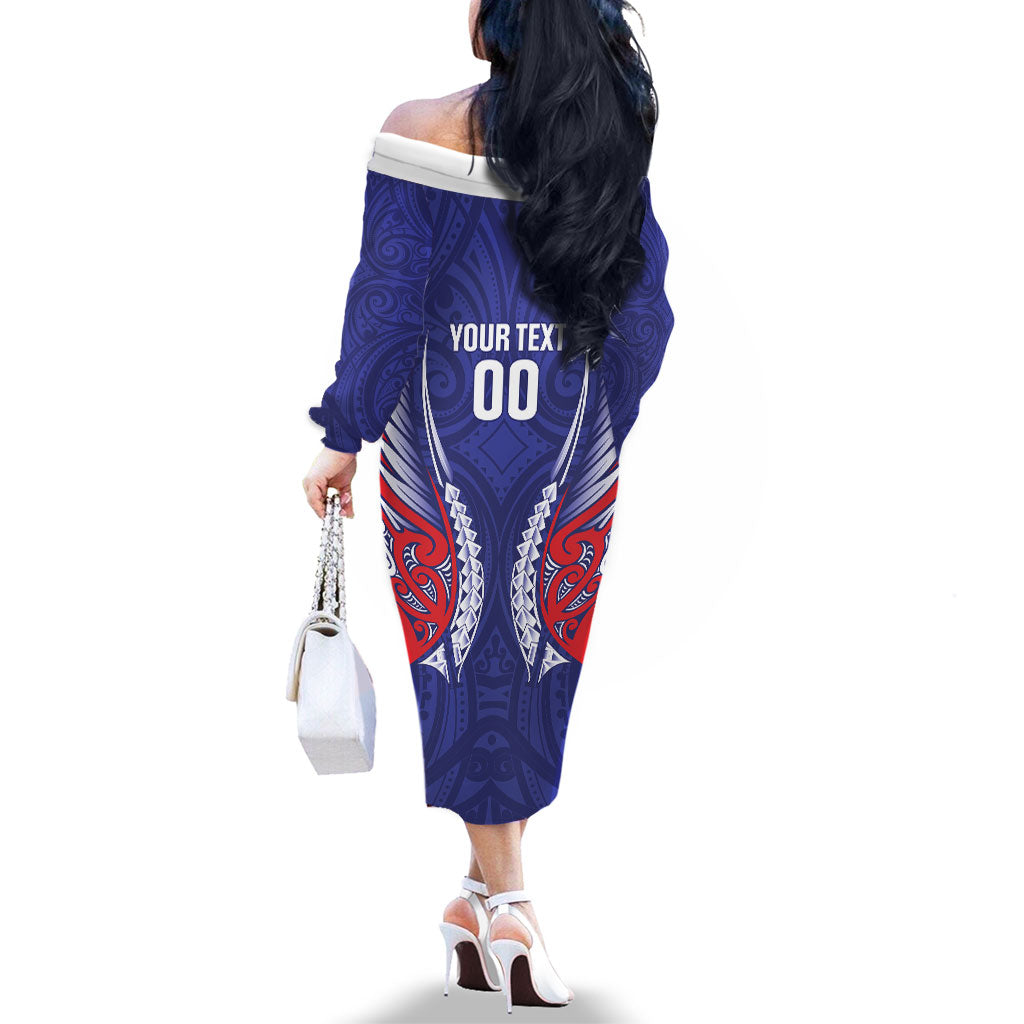 Tasman Bay 2026 Rugby Custom Family Matching Off The Shoulder Long Sleeve Dress and Hawaiian Shirt NZ Maori Silver Fern LT14 - Polynesian Pride